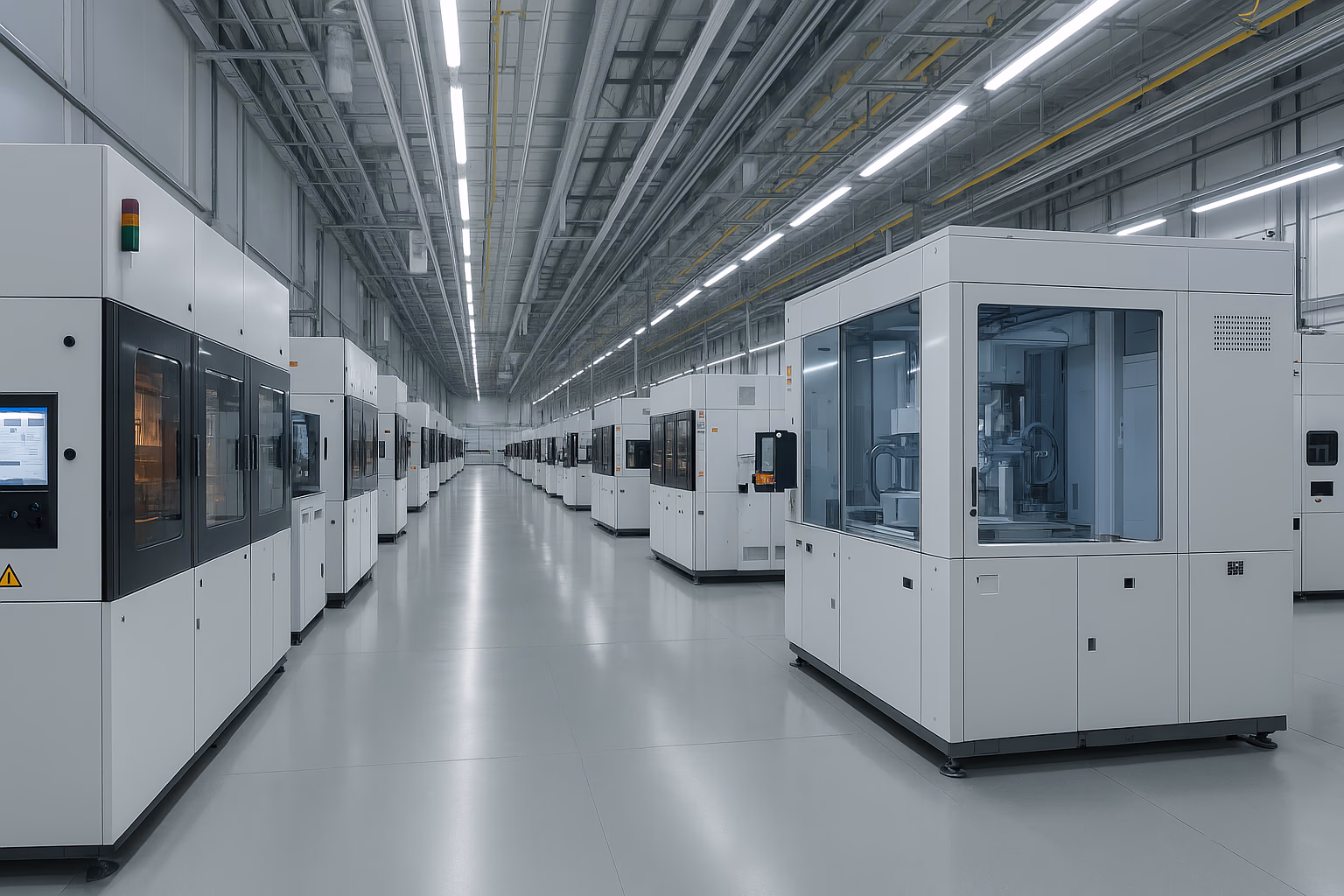 Une usine de semi-conducteurs Usine avec machines blanches