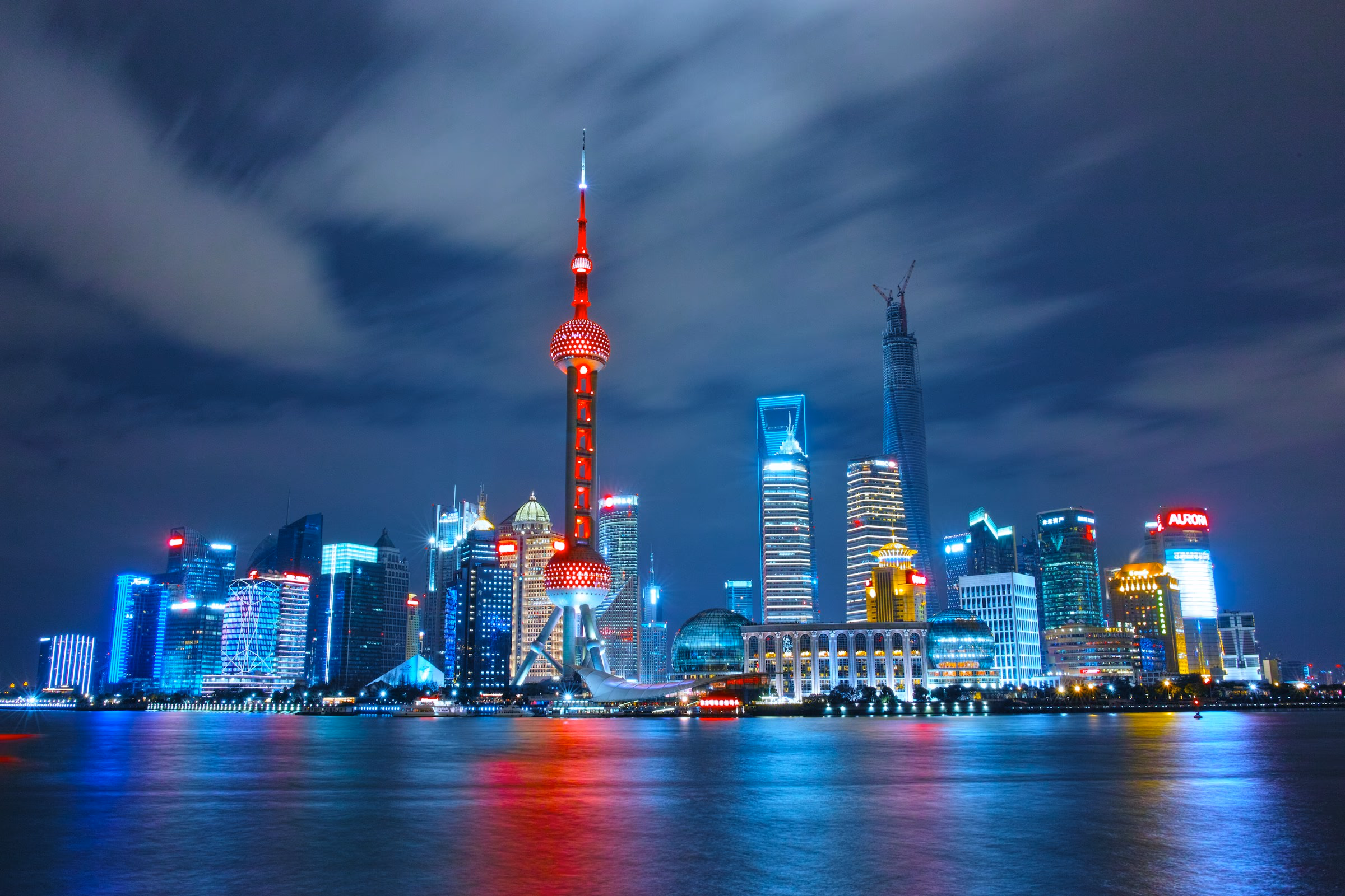 horizon shanghai nuit lumières eau
