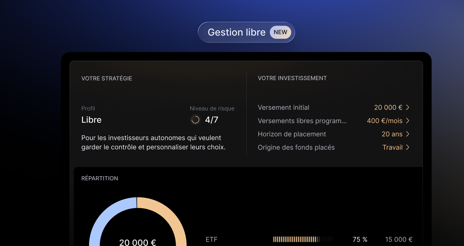 Interface Finary Life gestion libre