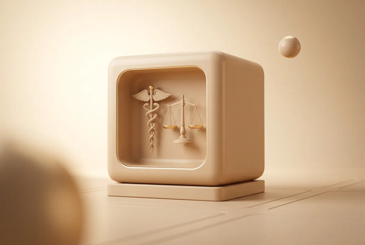 Stylised safe holding a medical caduceus and the scales of justice, symbolising the SPFPL for regulated professionals.