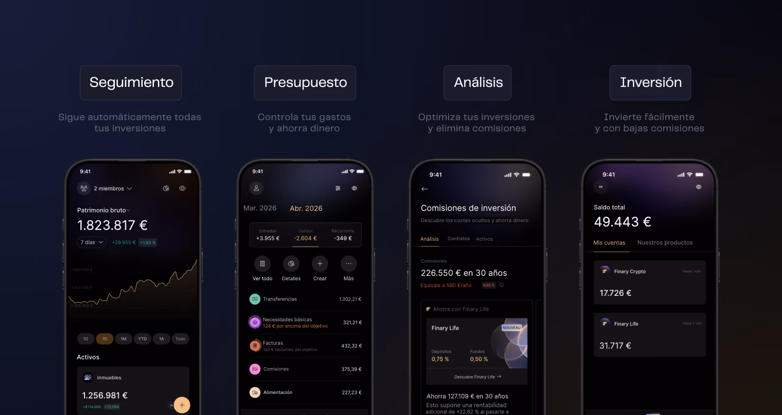 Seguimiento, presupuesto, análisis e inversión en la app Finary
