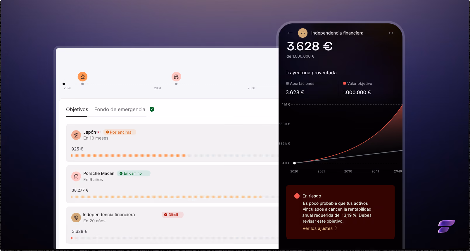 Objetivo de independencia financiera calculado en Finary