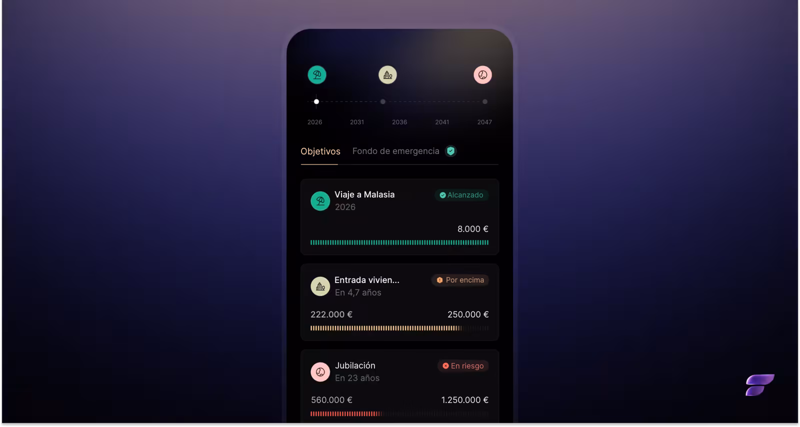 La función Objetivos de Finary